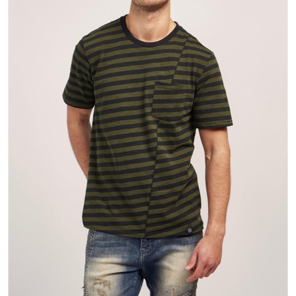 Rag & Bone cotton stripe black and navy pocket Tee